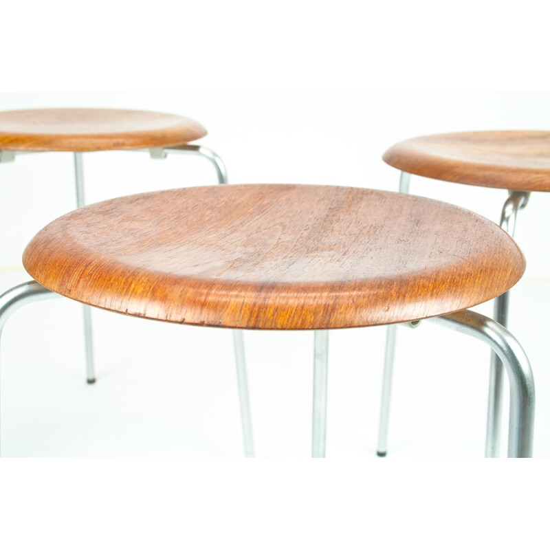 Set of 3 DOT stools in teak and metal, Arne JACOBSEN - 1950s