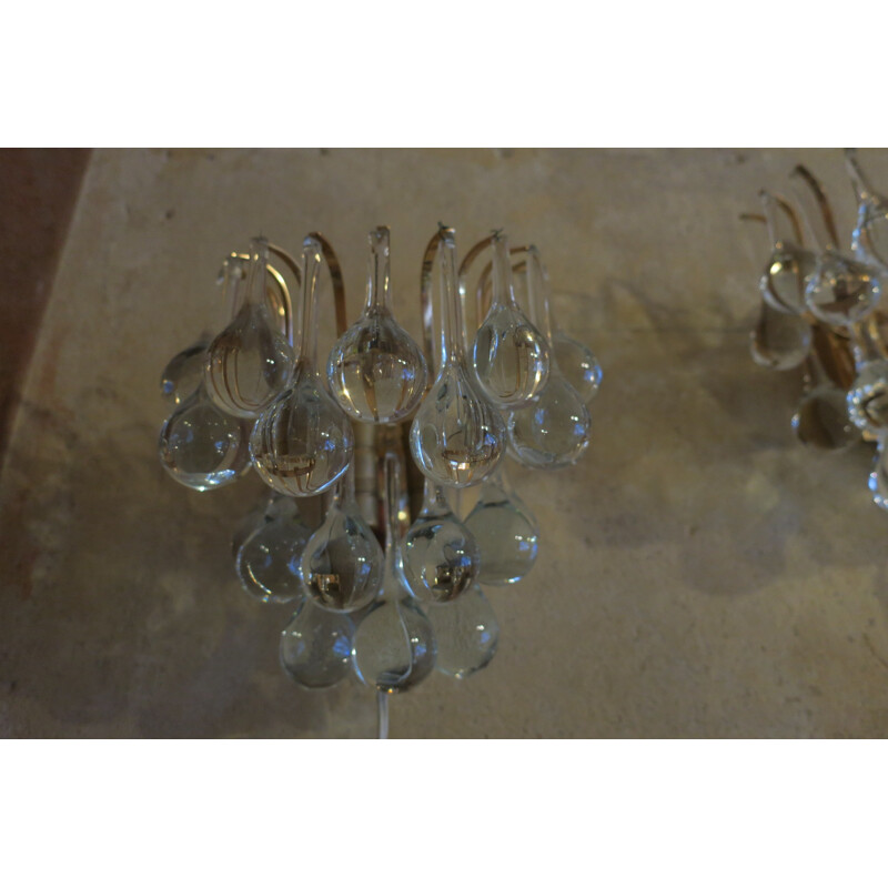 Set of 2 Glass and Gilt Brass Sconces by Christoph Palme - 1970s