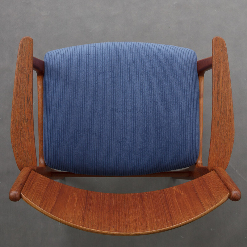 Set of 2 teak armchairs in corduroy - 1960s