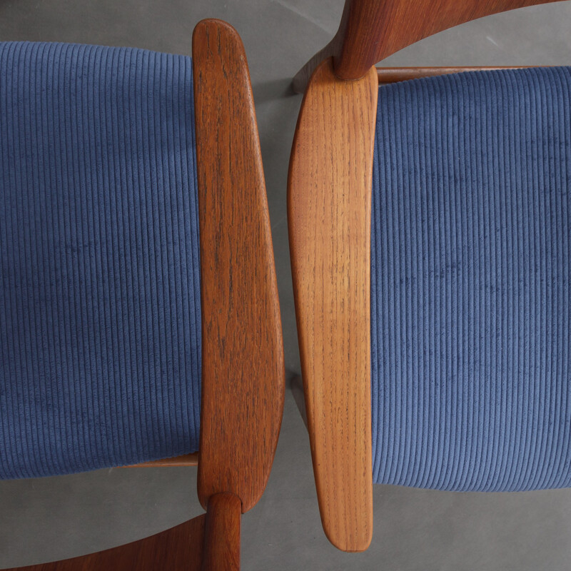 Set of 2 teak armchairs in corduroy - 1960s