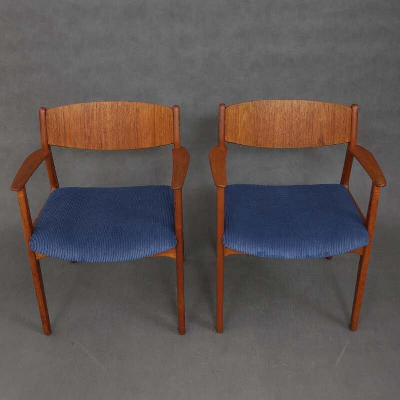 Set of 2 teak armchairs in corduroy - 1960s