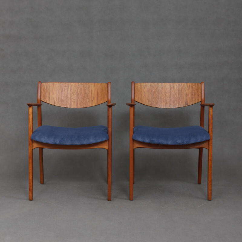 Set of 2 teak armchairs in corduroy - 1960s
