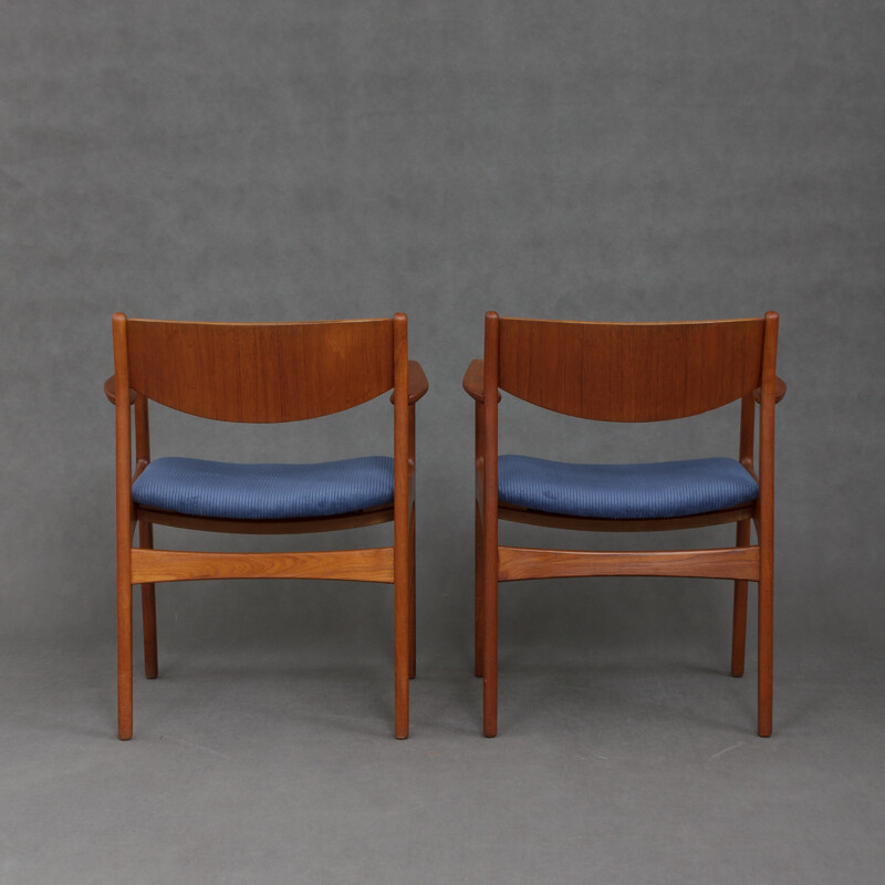 Set of 2 teak armchairs in corduroy - 1960s