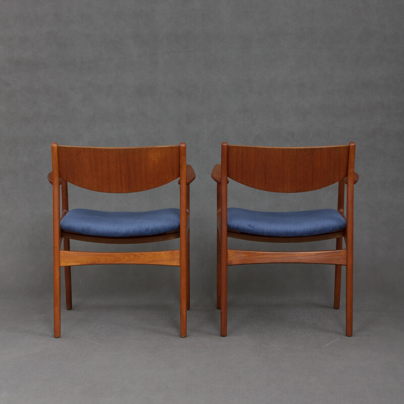 Suite de 2 fauteuils en teck en velours - 1960