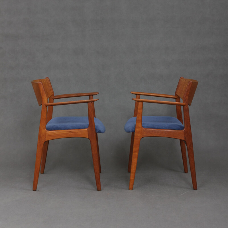 Set of 2 teak armchairs in corduroy - 1960s