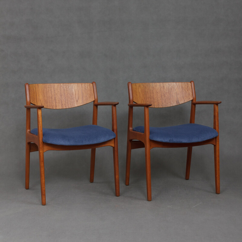 Set of 2 teak armchairs in corduroy - 1960s