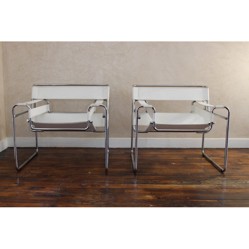 Pair of white Marcel Breuer armchairs - 1980s