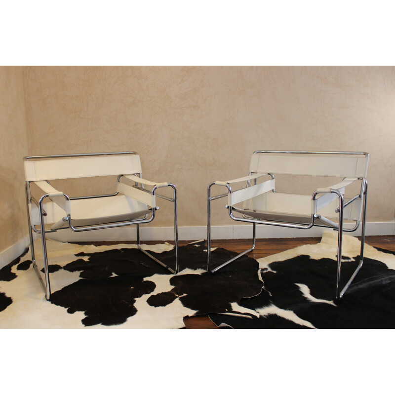 Pair of white Marcel Breuer armchairs - 1980s