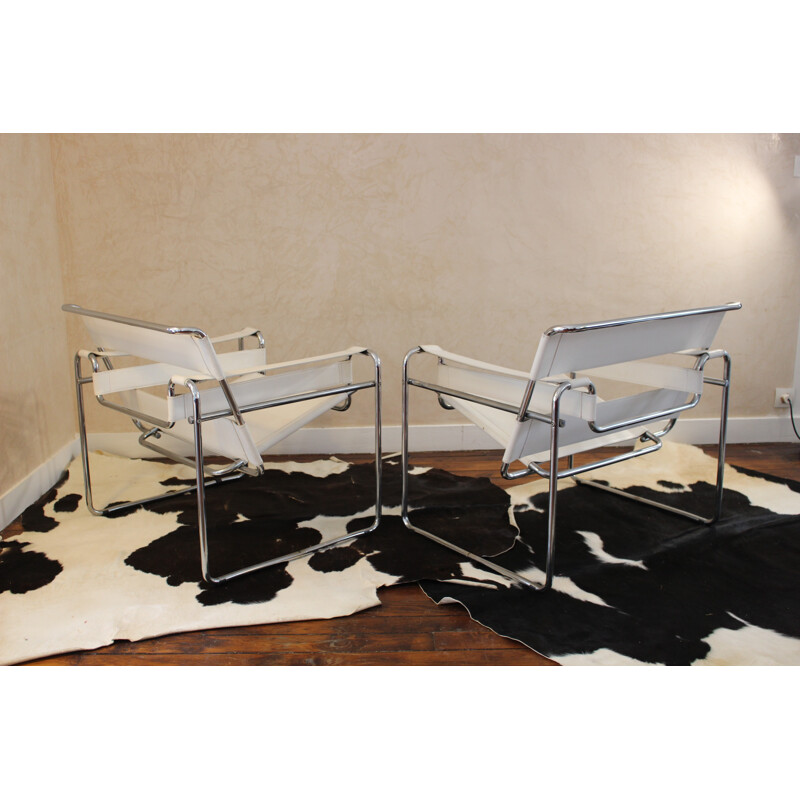 Pair of white Marcel Breuer armchairs - 1980s