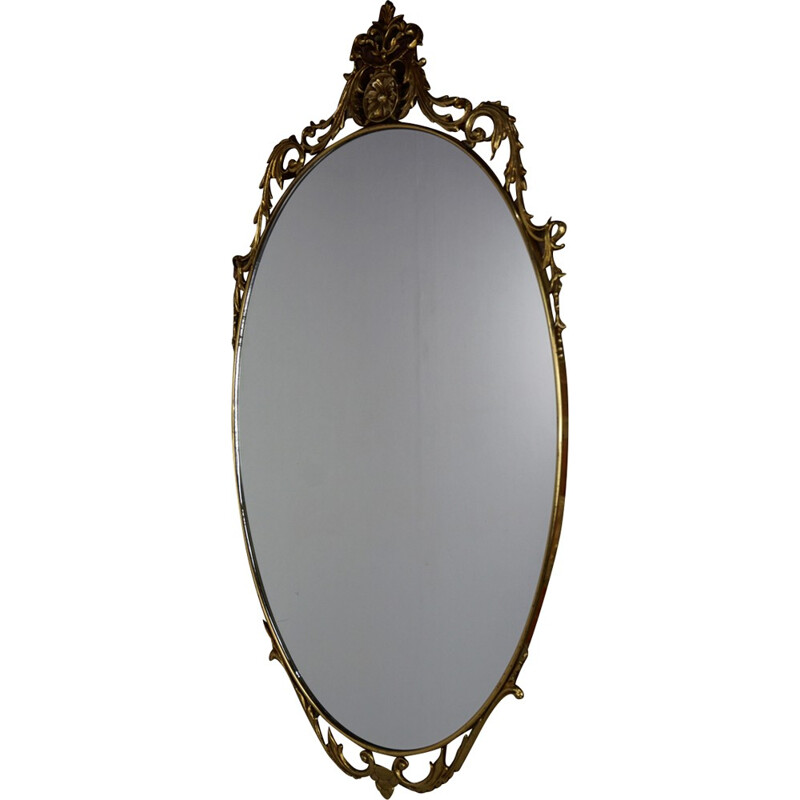 Vintage venetian style oval mirror in brass - 1940s