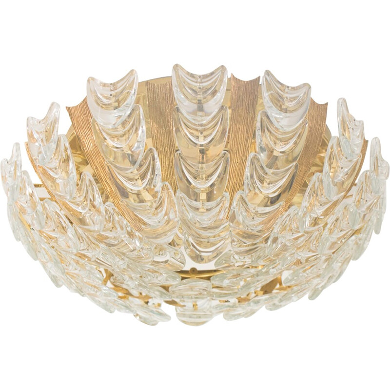 Vintage German Gilt Brass & Crystal Ceiling Lamp by Palwa - 1960s