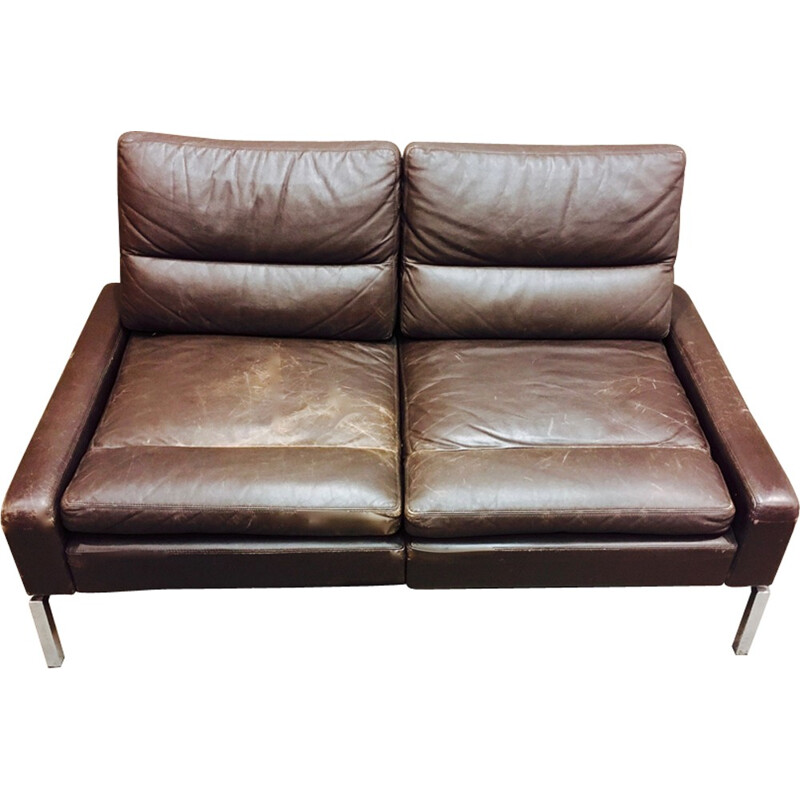Vintage two seater sofa in leather and chrome - 1960s