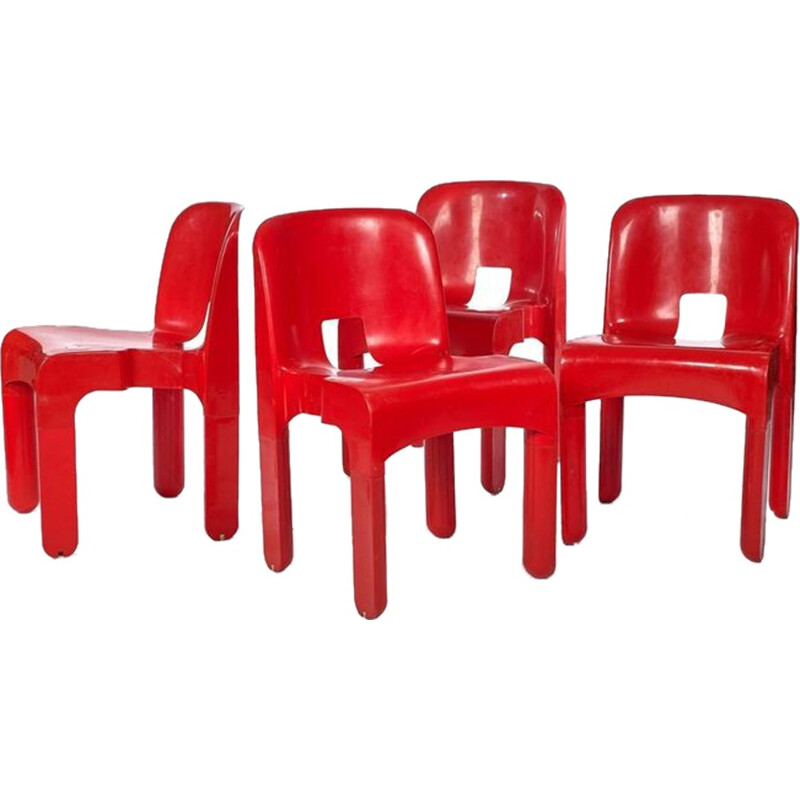 Vintage set of 4 red chairs by Joe Colombo - 1960s