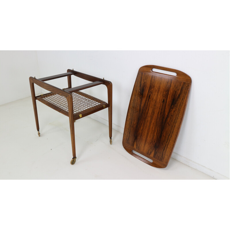 Vintage Walnut Rolling Bar Cart by Poul Jensen for Selig - 1950s