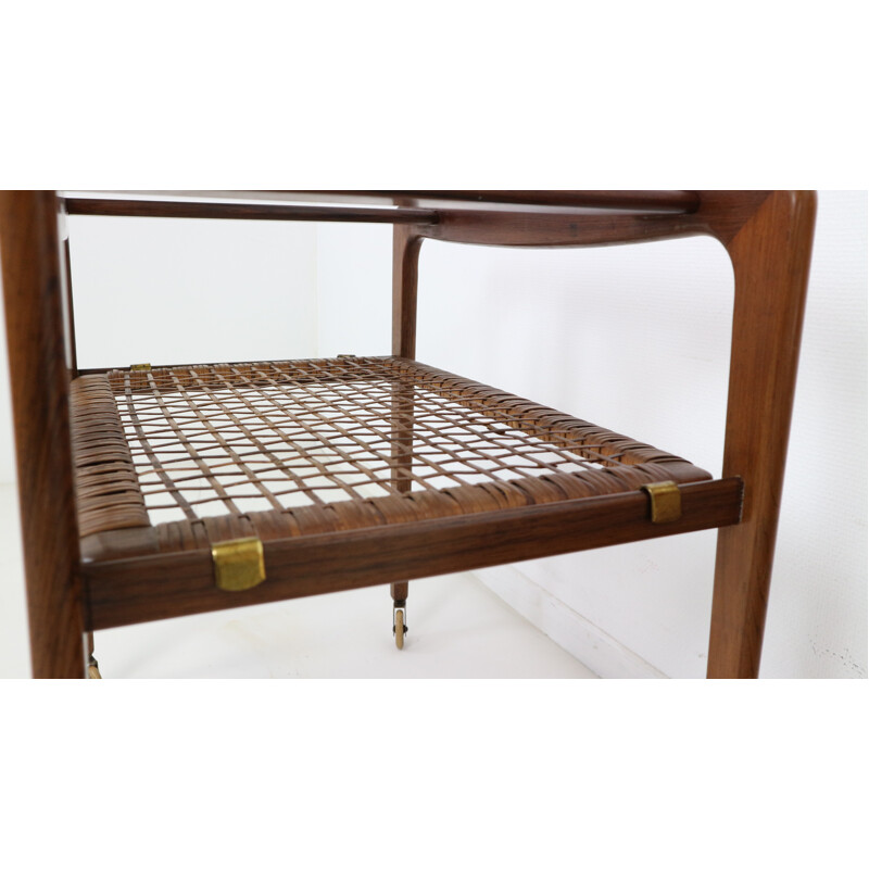 Vintage Walnut Rolling Bar Cart by Poul Jensen for Selig - 1950s