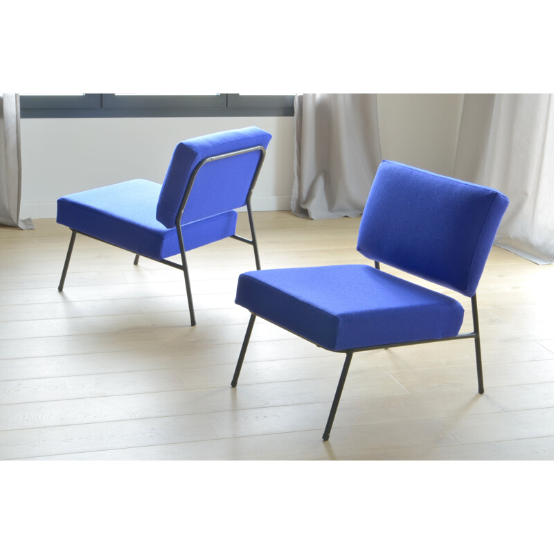 Pair of blue armchairs by Pierre Guariche for Airborne Edition - 1960s