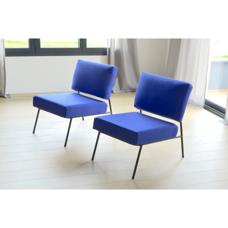 Pair of blue armchairs by Pierre Guariche for Airborne Edition - 1960s