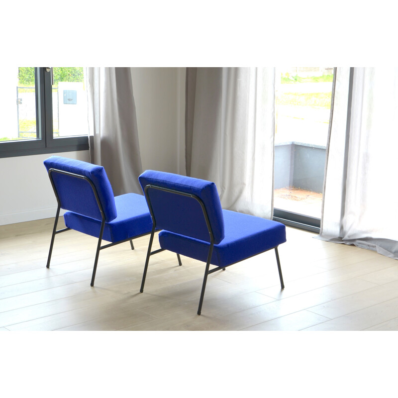 Pair of blue armchairs by Pierre Guariche for Airborne Edition - 1960s