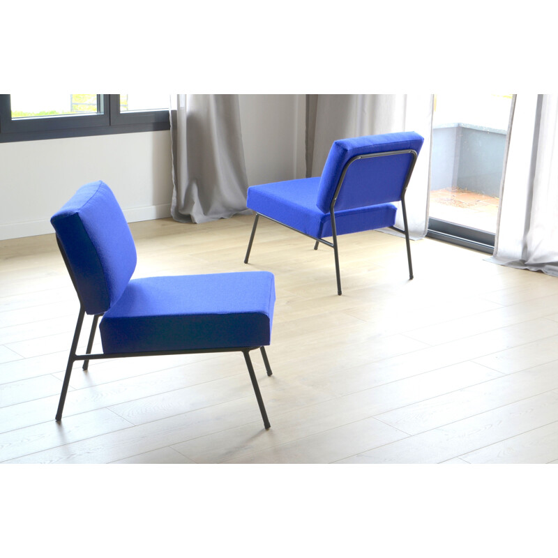 Pair of blue armchairs by Pierre Guariche for Airborne Edition - 1960s