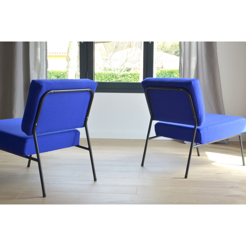 Pair of blue armchairs by Pierre Guariche for Airborne Edition - 1960s