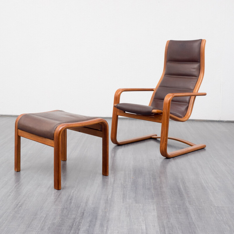 Brown leather lounge chair and ottoman, Yngve EKSTRÖM - 1950s