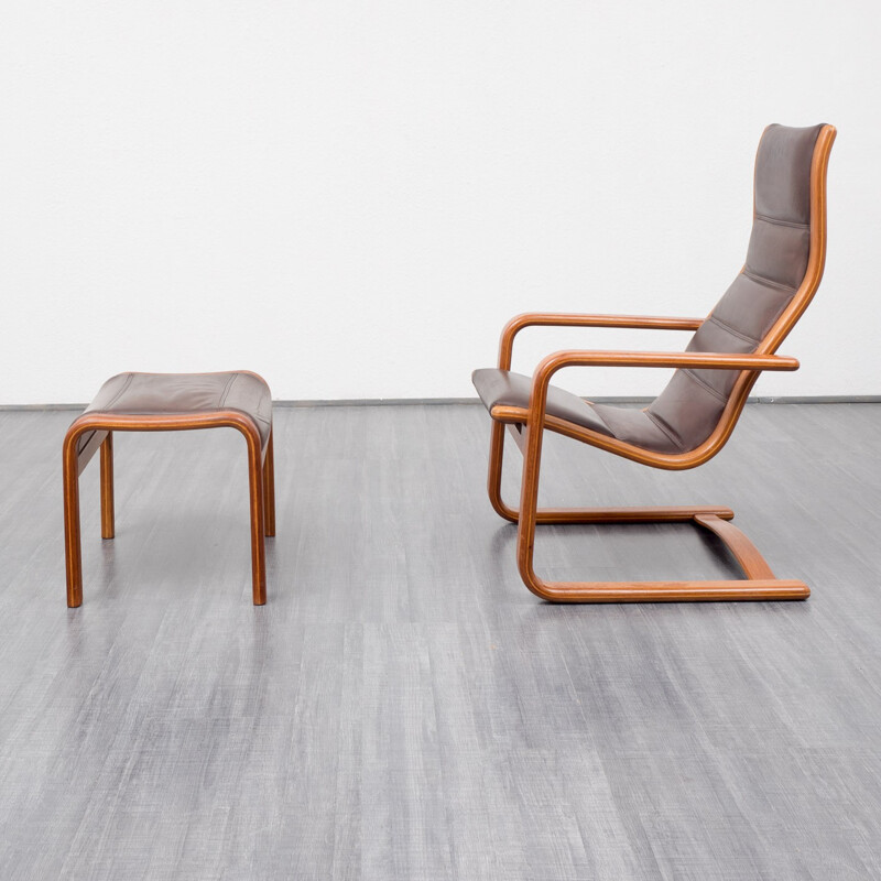 Brown leather lounge chair and ottoman, Yngve EKSTRÖM - 1950s