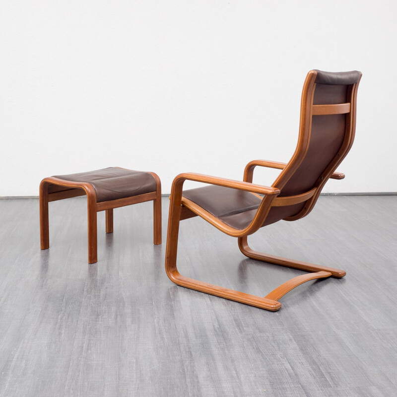 Brown leather lounge chair and ottoman, Yngve EKSTRÖM - 1950s