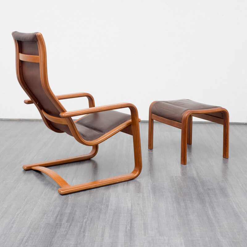 Brown leather lounge chair and ottoman, Yngve EKSTRÖM - 1950s