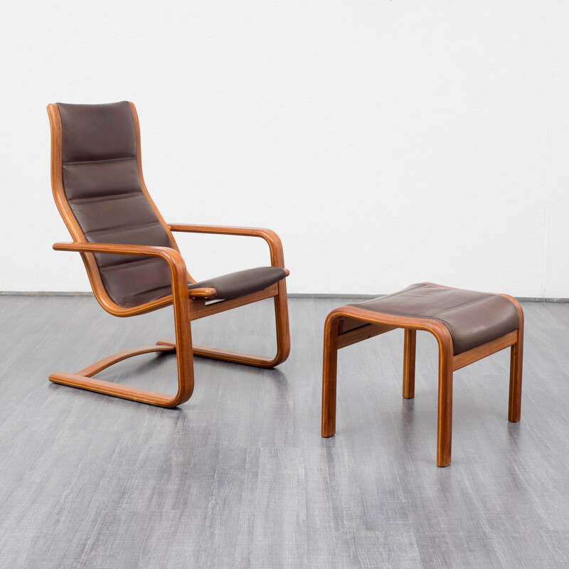 Brown leather lounge chair and ottoman, Yngve EKSTRÖM - 1950s