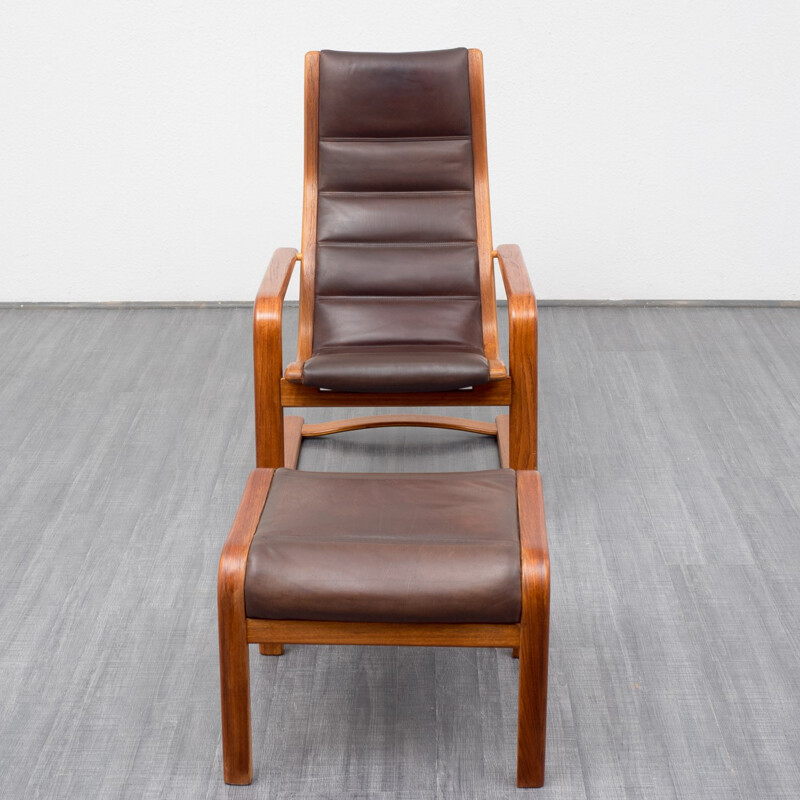 Brown leather lounge chair and ottoman, Yngve EKSTRÖM - 1950s