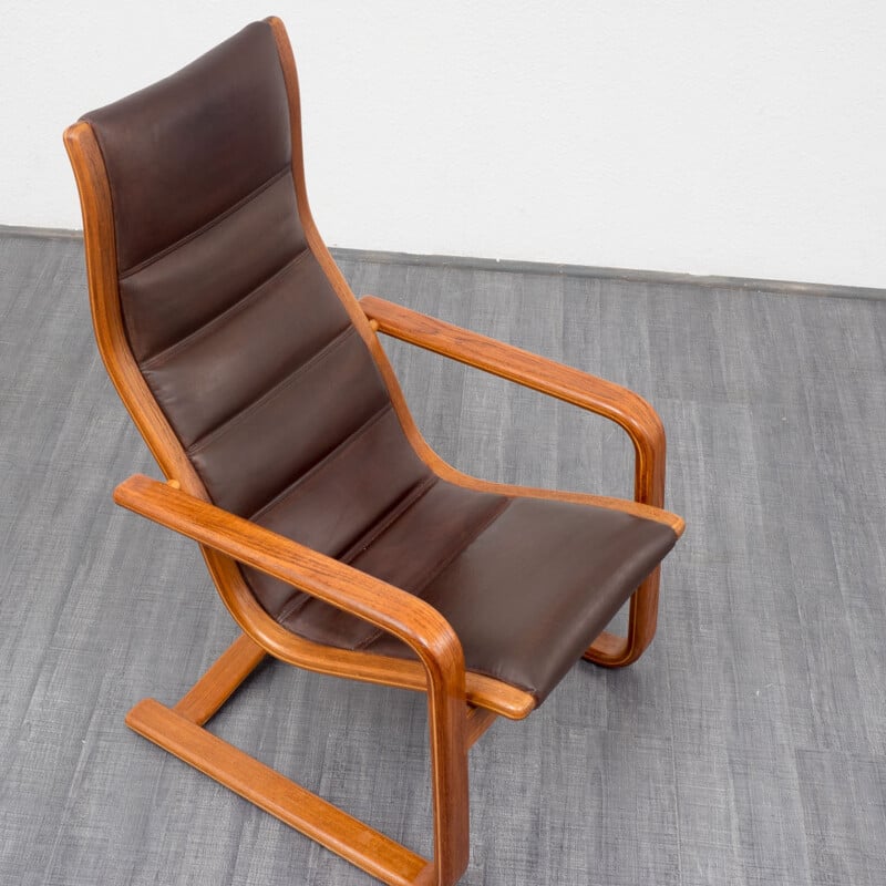 Brown leather lounge chair and ottoman, Yngve EKSTRÖM - 1950s