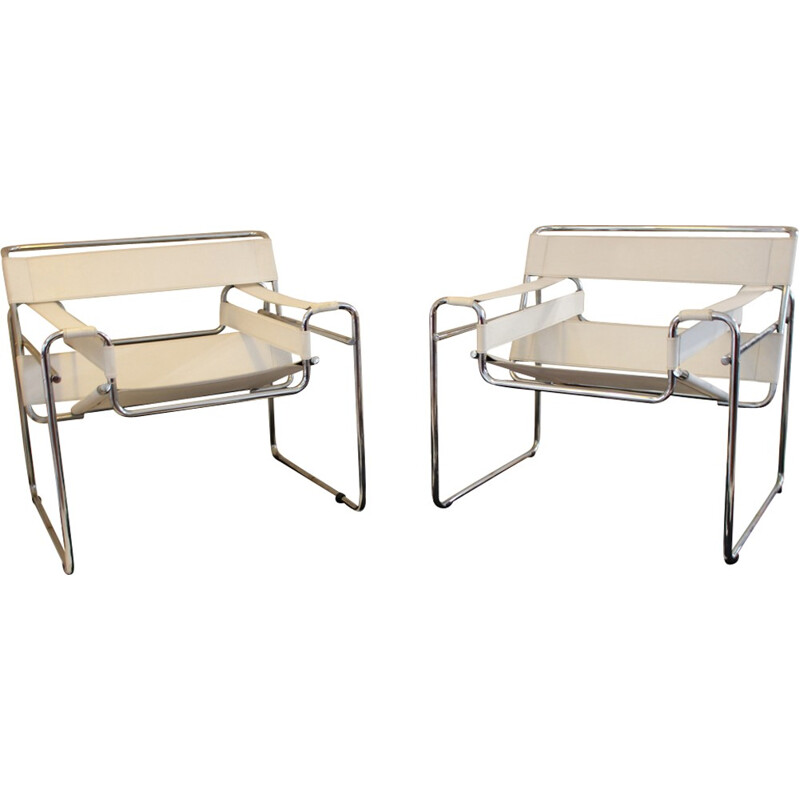 Pair of white Marcel Breuer armchairs - 1980s