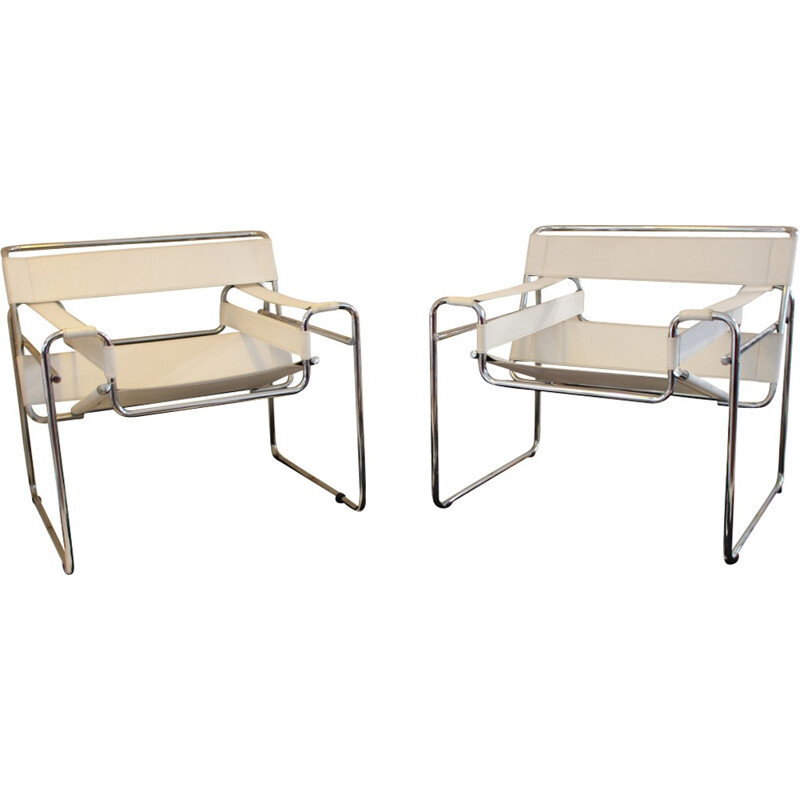 Paire de fauteuils Marcel Breuer blancs - 1980