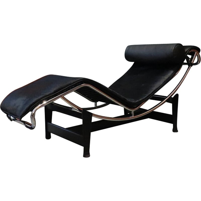 Chaise longue "LC4" vintage en poulain et cuir lisse noir par Le Corbusier pour Cassina - 2000**AUTH