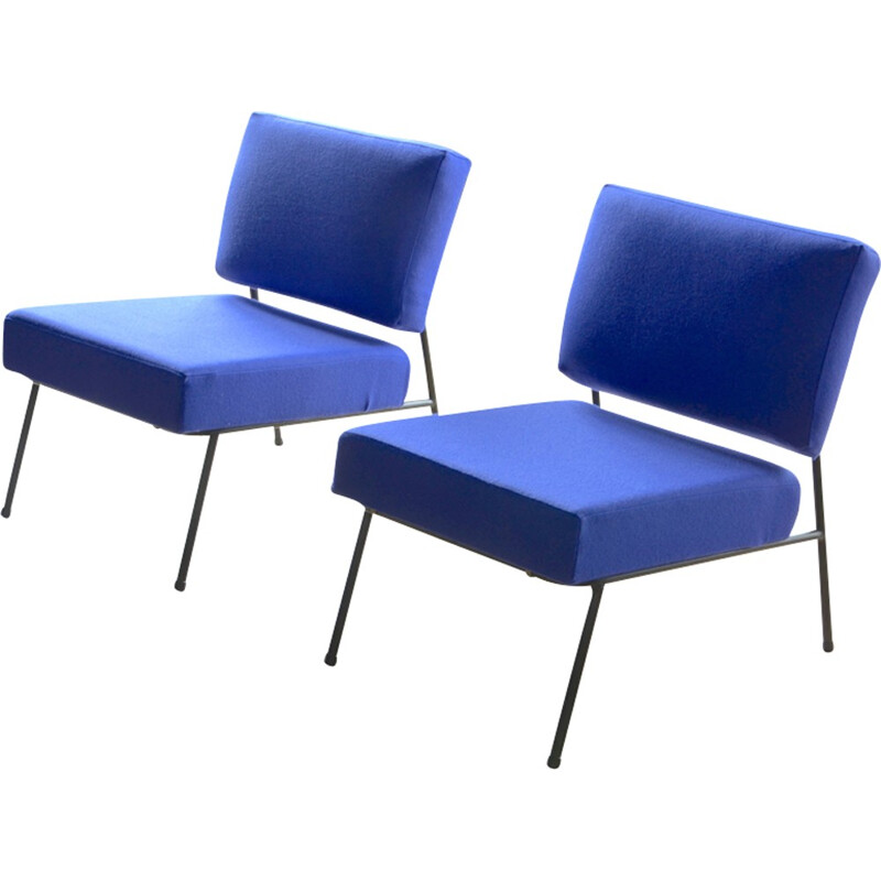 Pair of blue armchairs by Pierre Guariche for Airborne Edition - 1960s