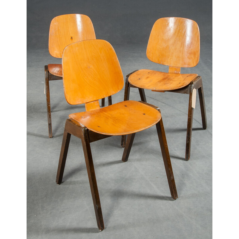 Suite de 3 chaises en bois courbé vintage de Thonet - 1960
