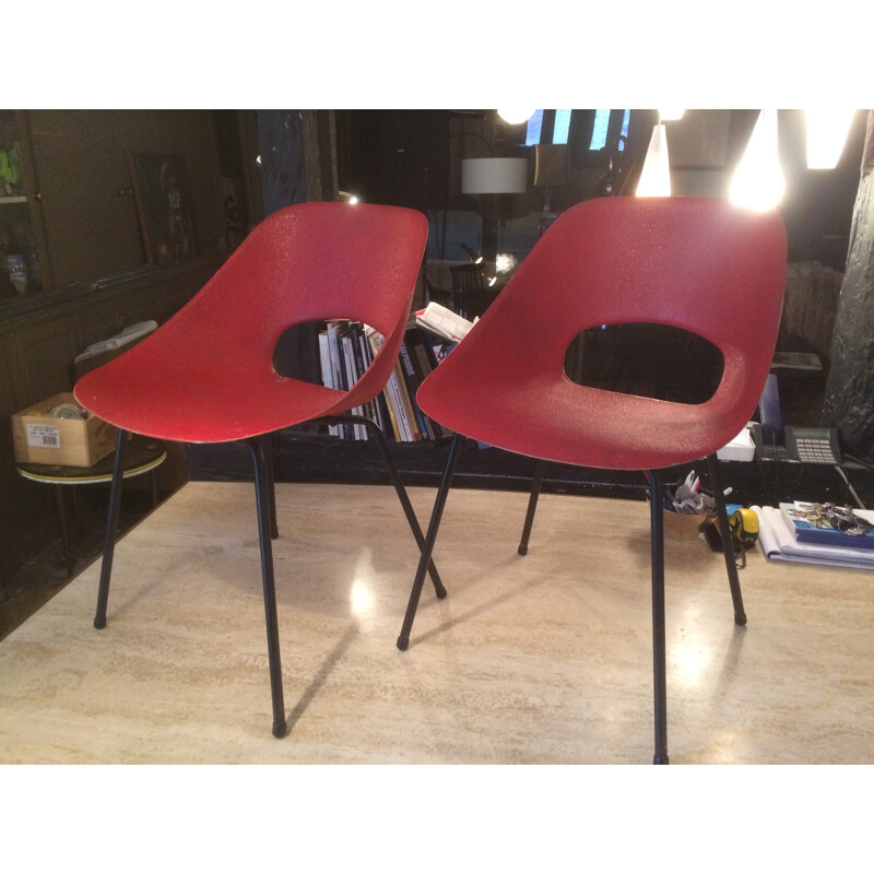 Vintage pair of fiber chairs by Pierre Guariche for Steiner - 1950s