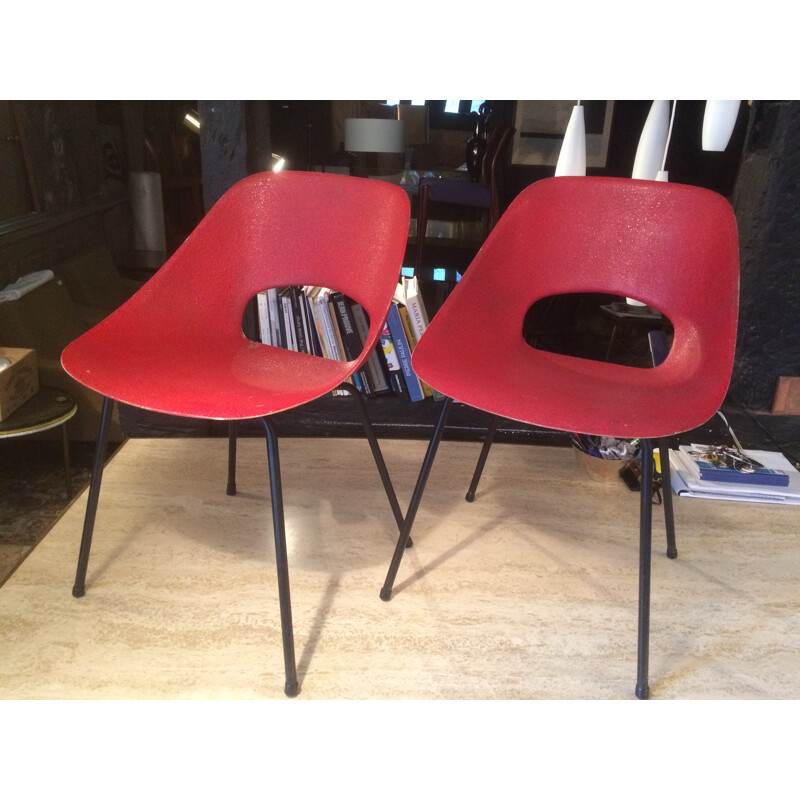 Vintage pair of fiber chairs by Pierre Guariche for Steiner - 1950s