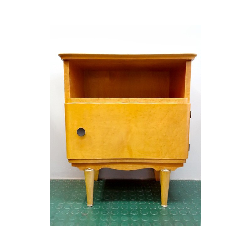 Petite table de chevet en bois clair vintage - 1960