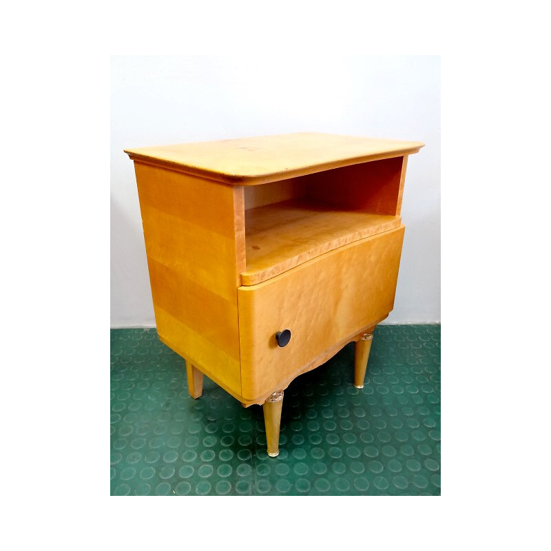 Petite table de chevet en bois clair vintage - 1960