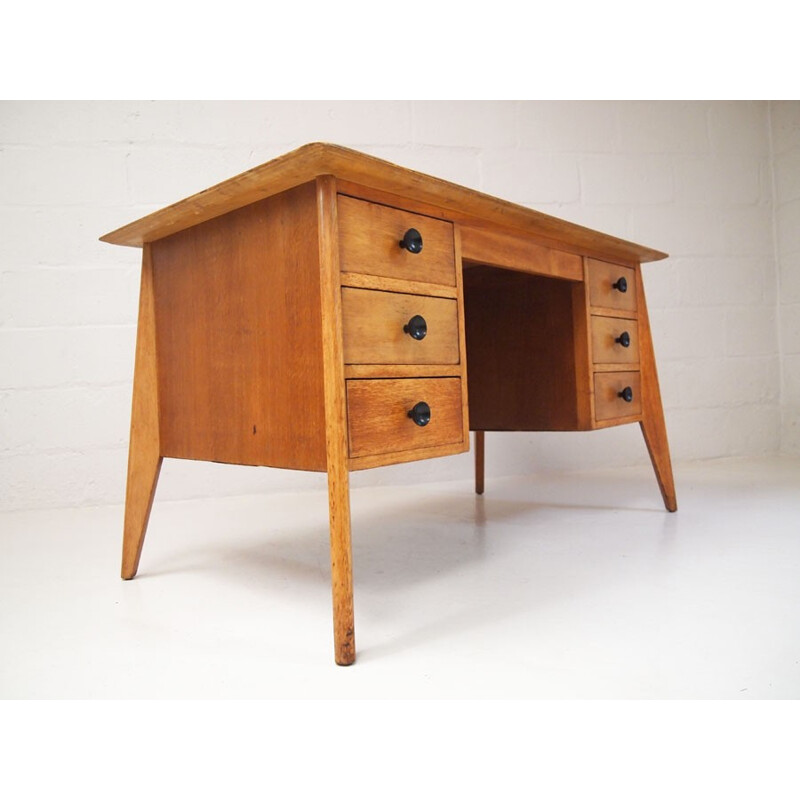 Bureau vintage anglais en chêne clair - 1950