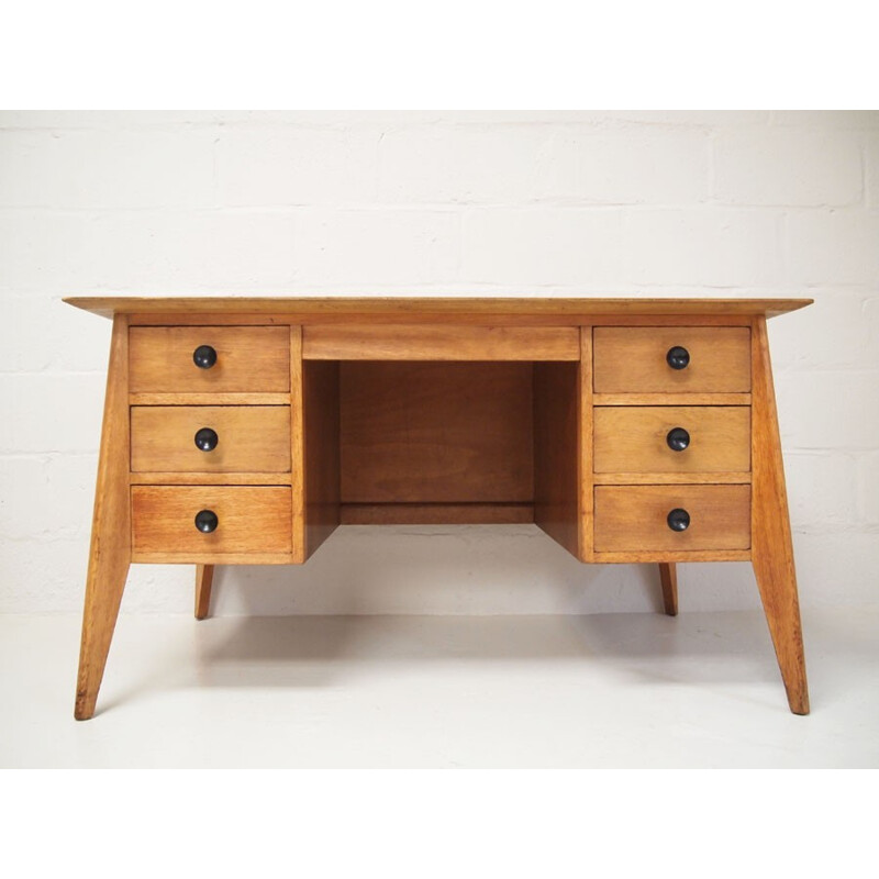 English vintage desk in light oak - 1950s