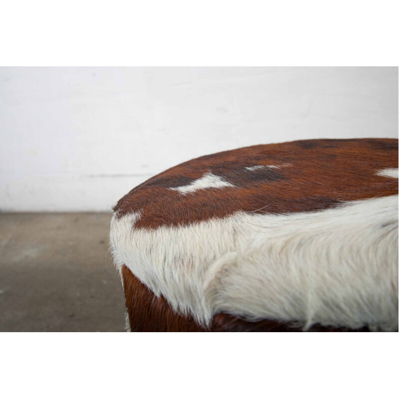 Belgian footstool in cowhide with trunk - 1960s