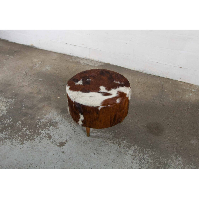 Belgian footstool in cowhide with trunk - 1960s