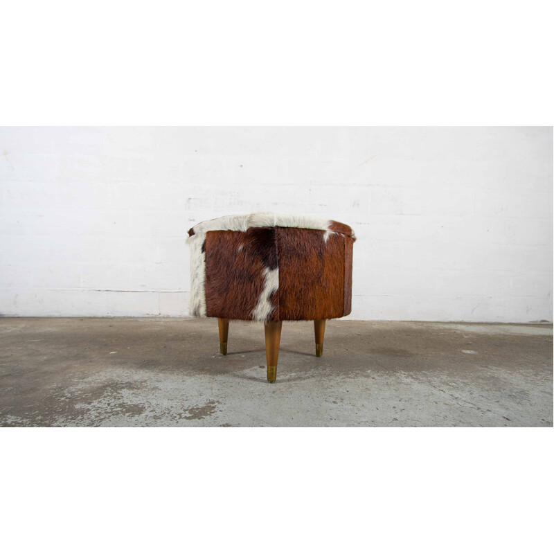 Belgian footstool in cowhide with trunk - 1960s