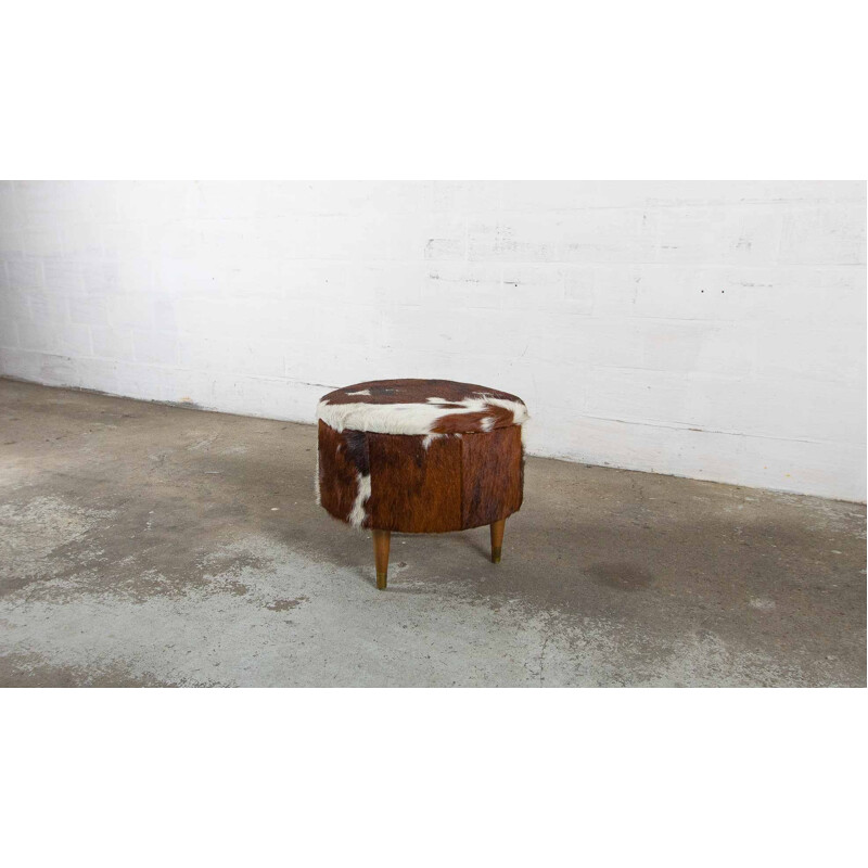 Belgian footstool in cowhide with trunk - 1960s