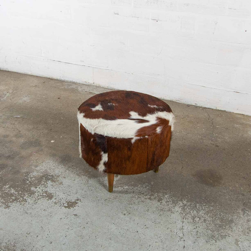 Belgian footstool in cowhide with trunk - 1960s