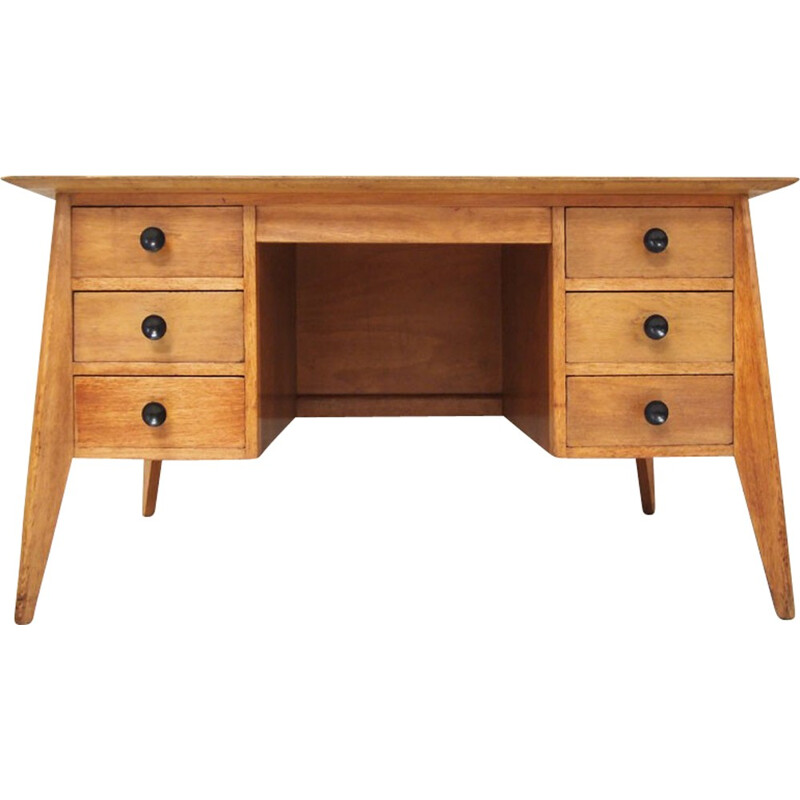 English vintage desk in light oak - 1950s