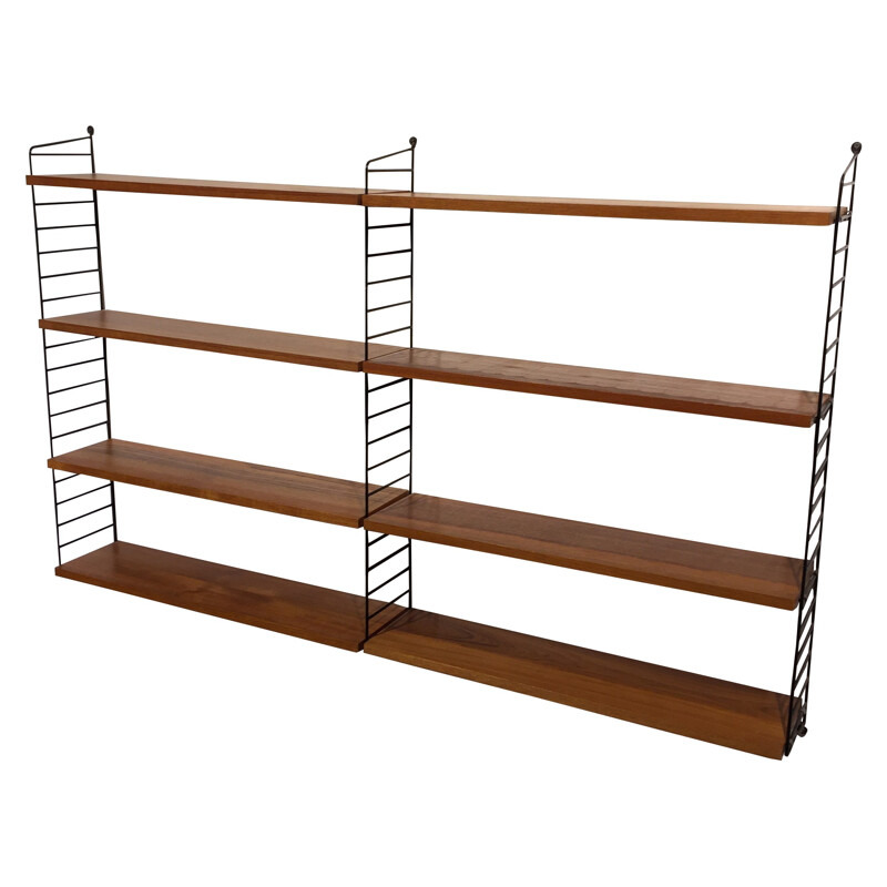 Wall bookcase in teak and metal, Nisse STRINNING - 1960s