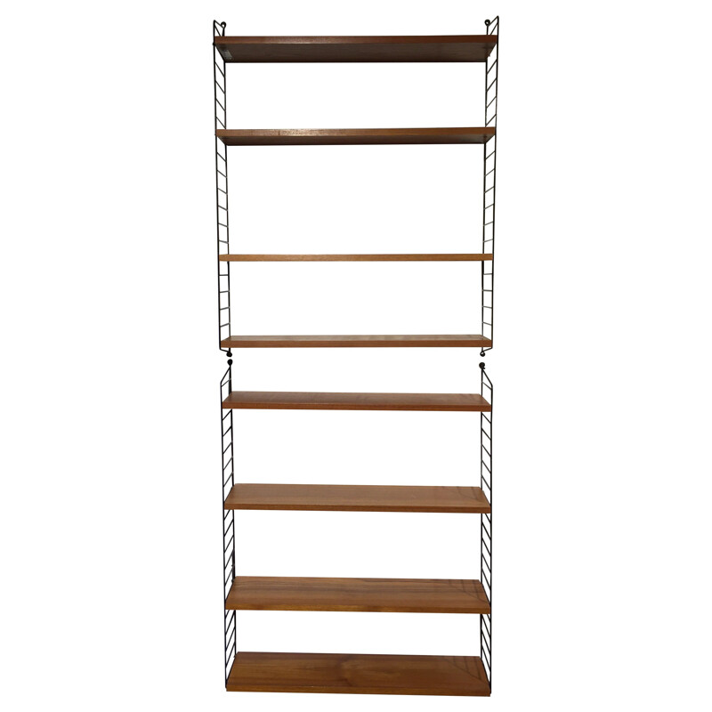 Wall bookcase in teak and metal, Nisse STRINNING - 1960s